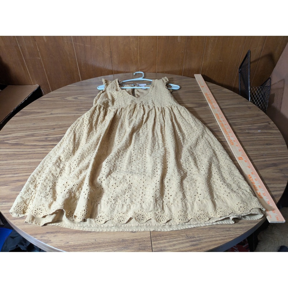 Knox Rose Tan Eyelet Boho Sleeveless Babydoll Mini Dress‎ V-Neck Ruffle Small